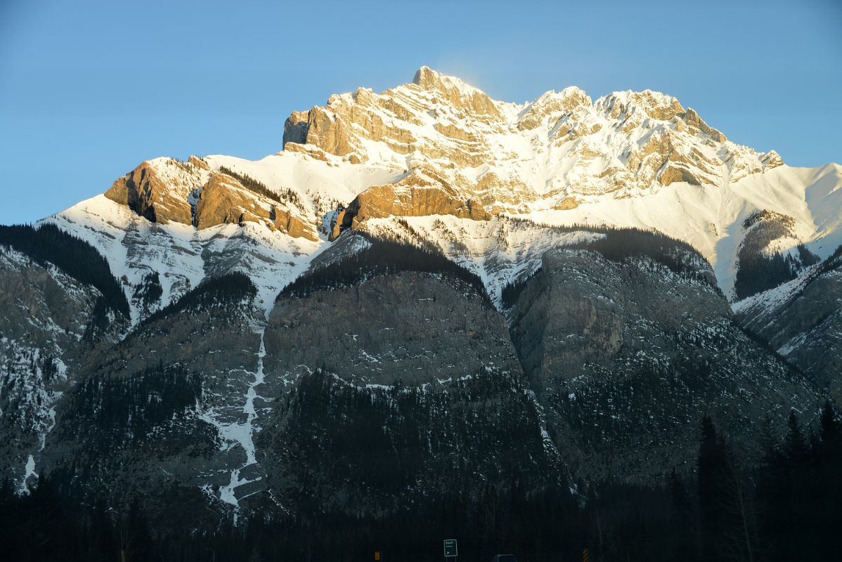 28A Cascade Mountain Shine At Sunrise From Trans Canada Highway Just Before Banff In Winter